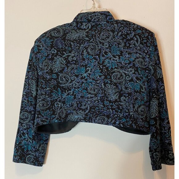 Alex Evenings Sleeveless Dress Black Blue Paisley Velvet Bolero Jacket Size 14 P - Picture 7 of 16